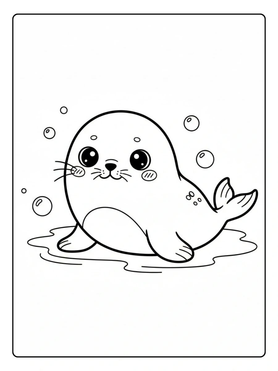 Coloriage Phoque en forme de dessin kawaii