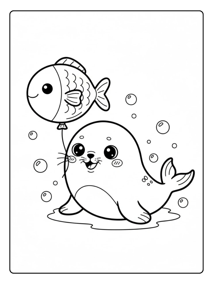 Coloriage Phoque et ballon en forme de poisson