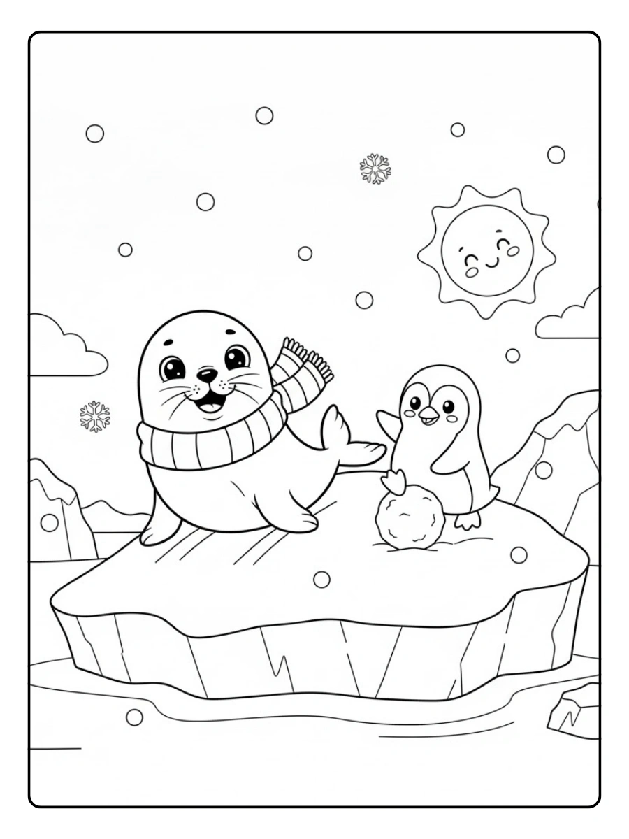 Coloriage Phoque et son ami le pingouin