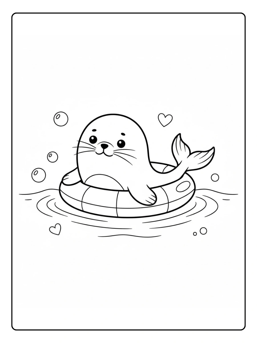 Coloriage Phoque qui apprend à nager