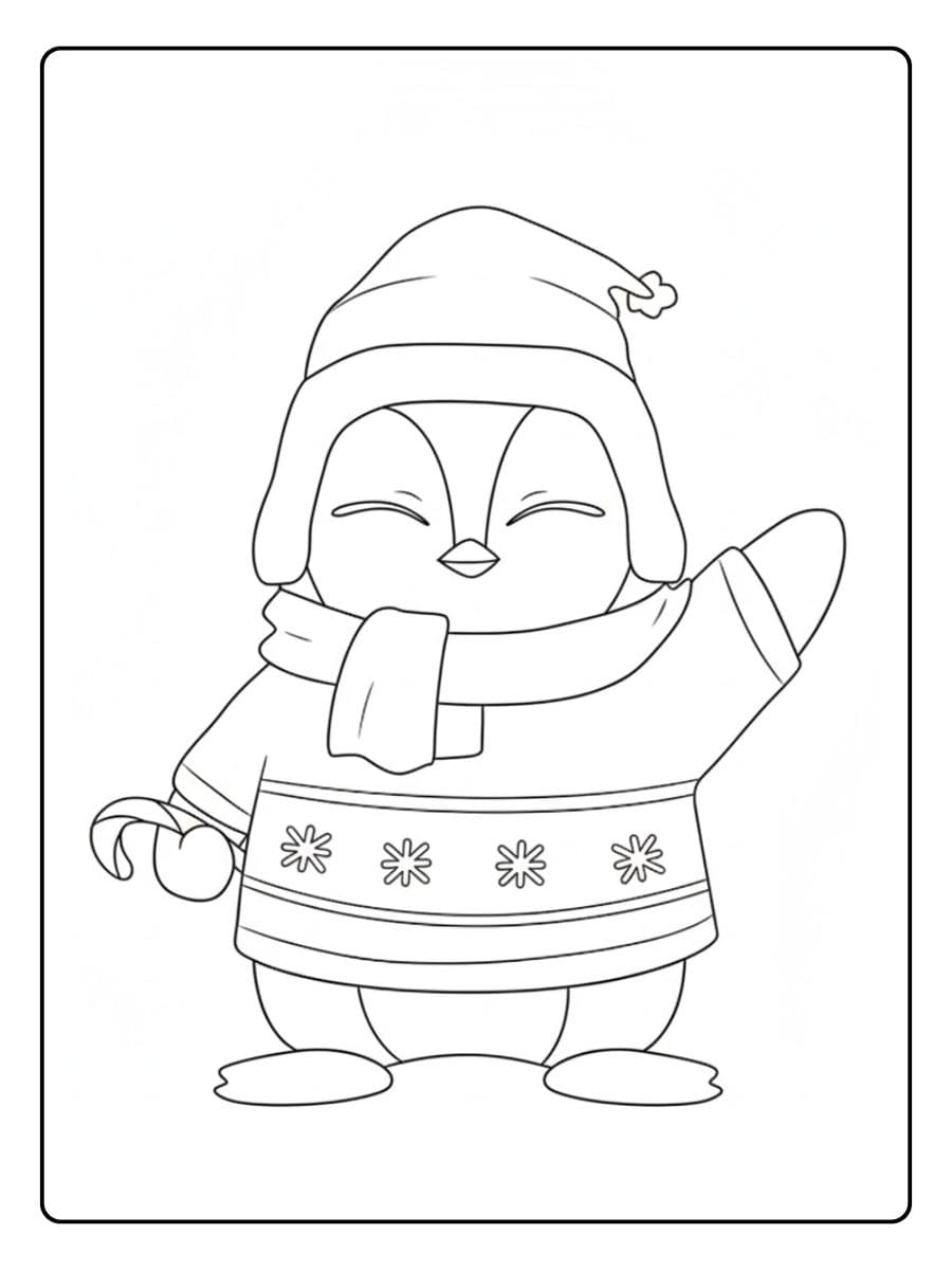Coloriage Pingouin Noël Design Simple à Imprimer