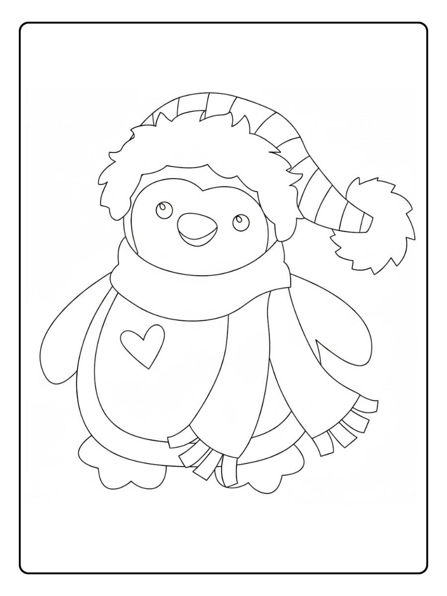 Coloriage Pingouin Noël Design Simple et Festif