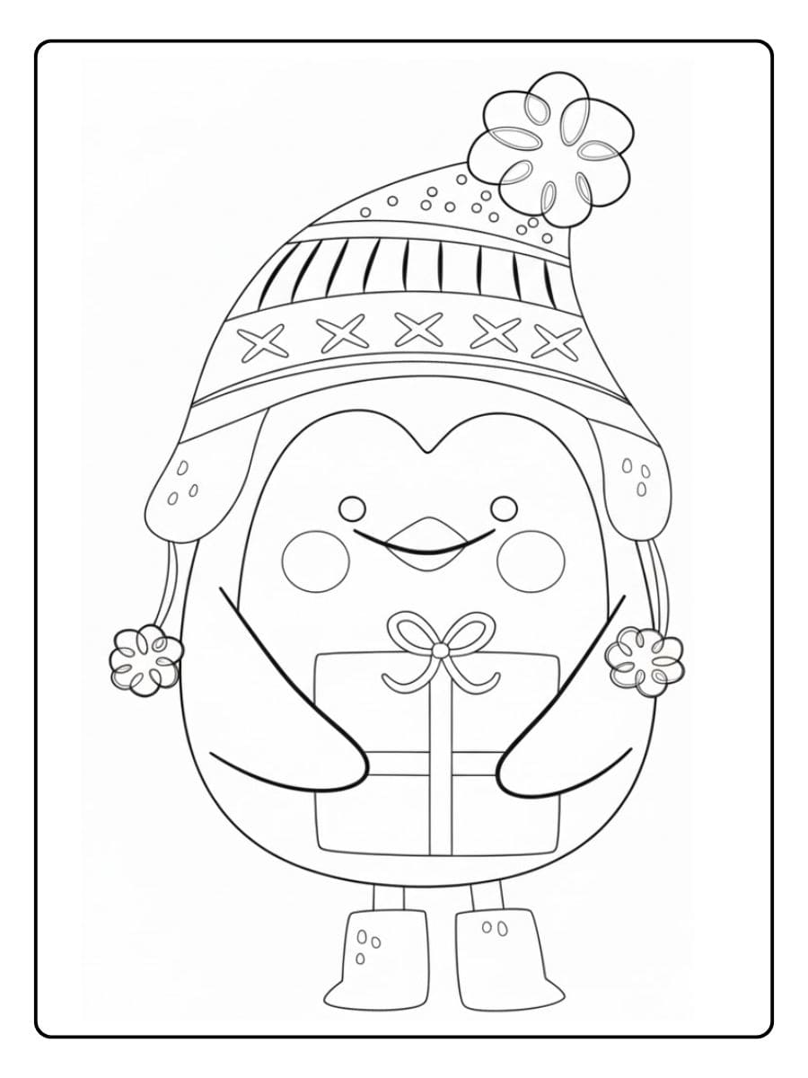 Coloriage Pingouin Noël Facile et Mignon