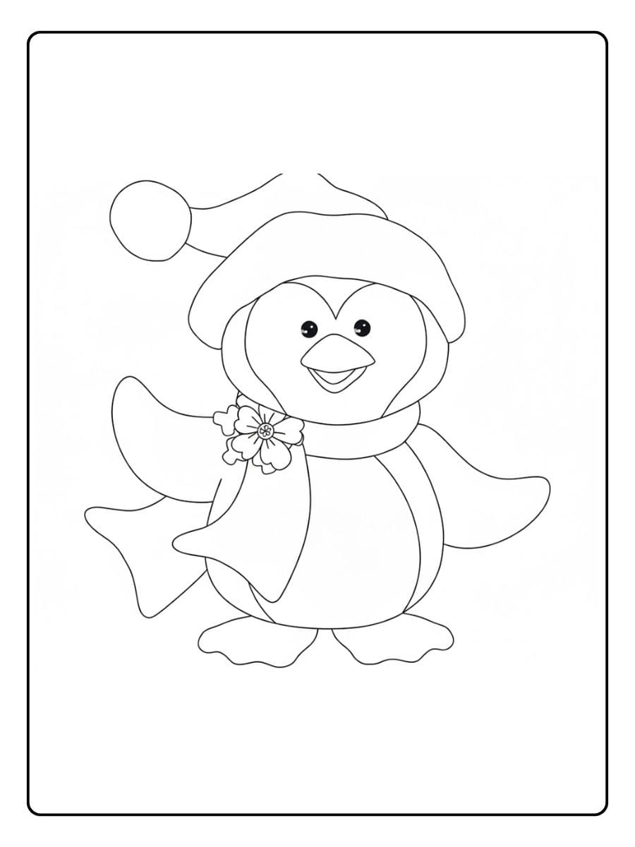 Coloriage Pingouin Noël Hivernal