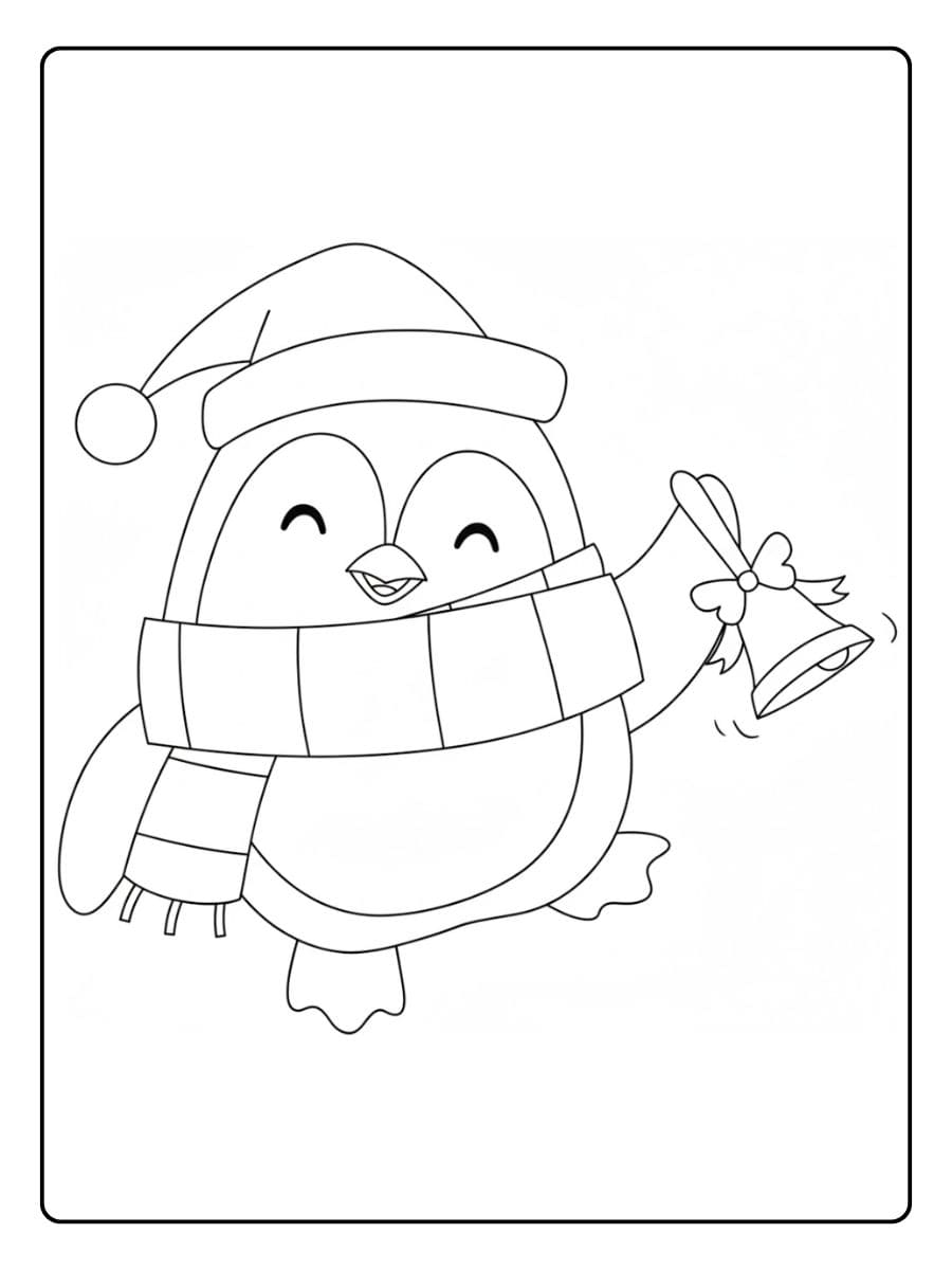 Coloriage Pingouin Noël Joyeux avec Clochette