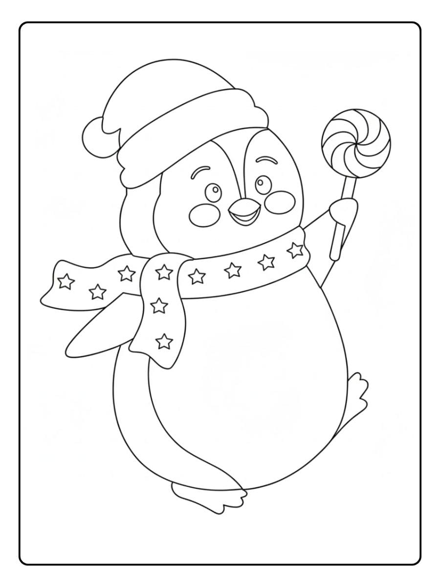 Coloriage Pingouin Noël Lignes Simples et Fêtes