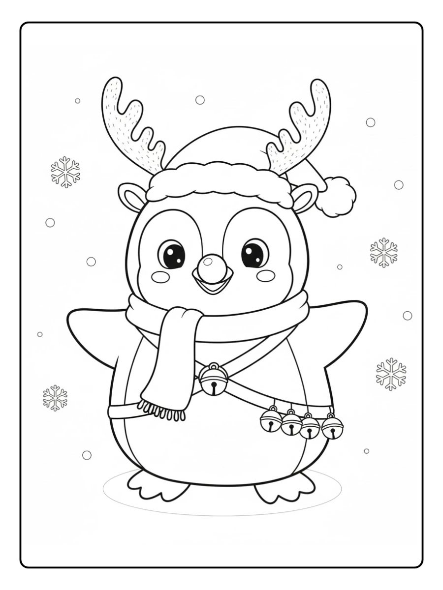 Coloriage Pingouin déguisé en petit renne de Noël