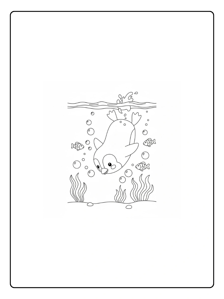 Coloriage Pingouin qui plonge dans l’océan