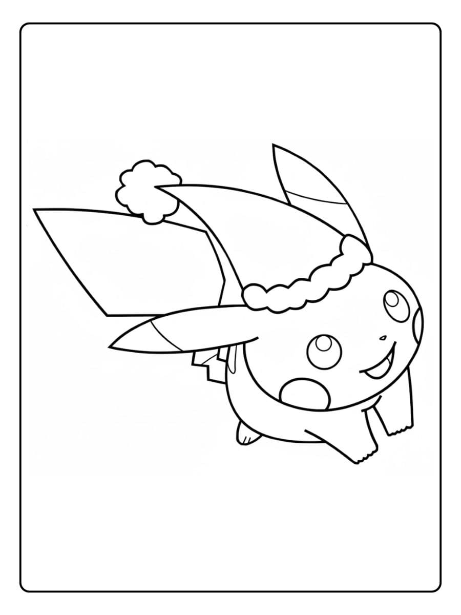 Coloriage Pokémon Noël Miaouss Joyeux Déguisé pour les Fêtes