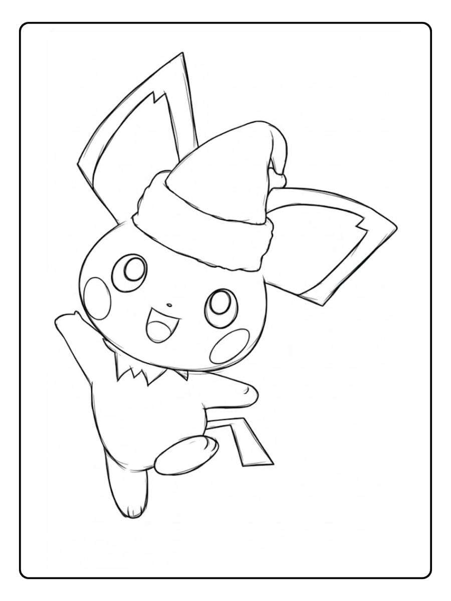 Coloriage Pokémon Noel Pichu festif avec bonnet de Père Noël