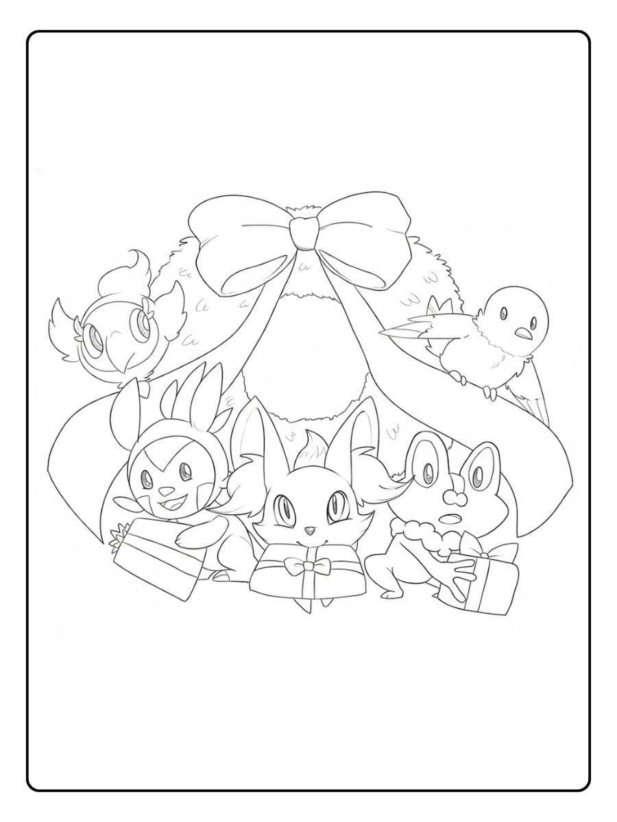 Coloriage Pokémon Noel Pikachu Fêtant les Joies de l'Hiver