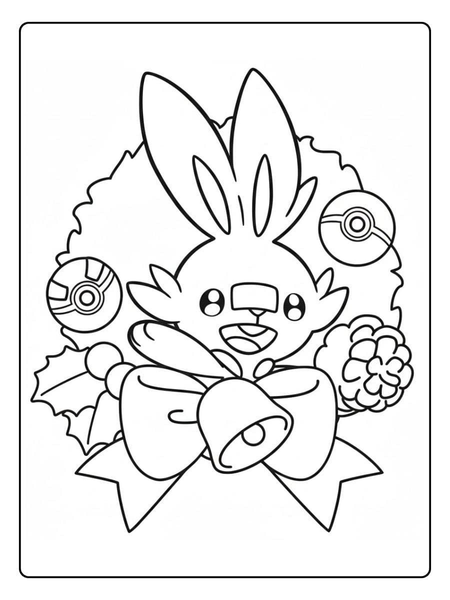 Coloriage Pokémon Noel Pikachu Simple avec Accessoires de Fête