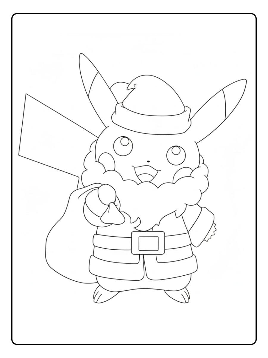 Coloriage Pokémon Noël Pikachu en Père Noël