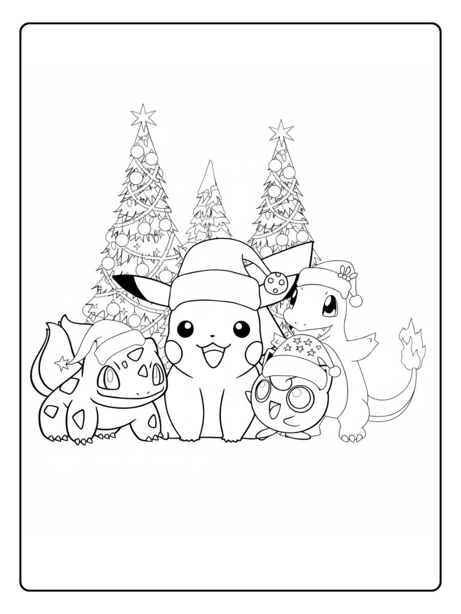 Coloriage Pokémon Noel Pikachu en costume de Père Noël