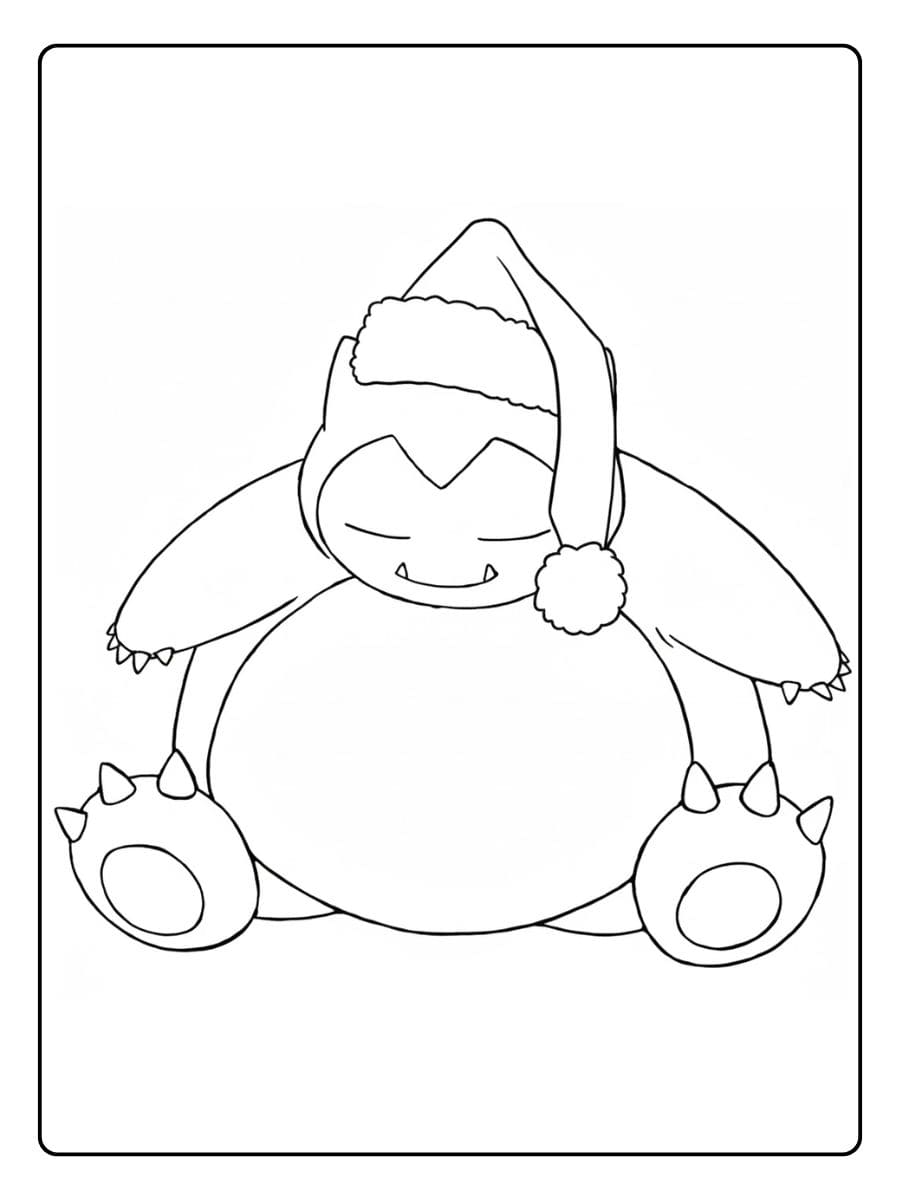 Coloriage Pokémon Noel Ronflex endormi avec bonnet de Père Noël