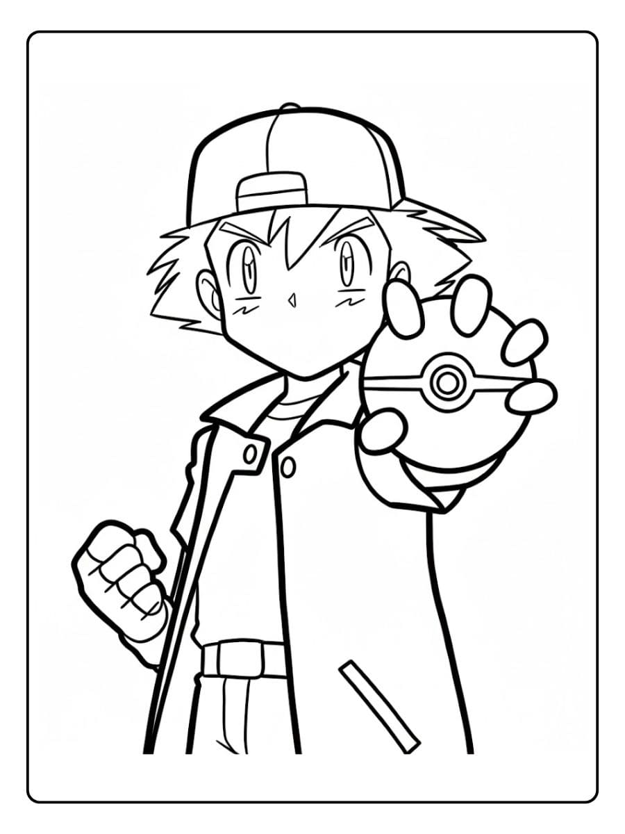 Coloriage Pokemon Sacha Ketchum Dessin simple noir et blanc