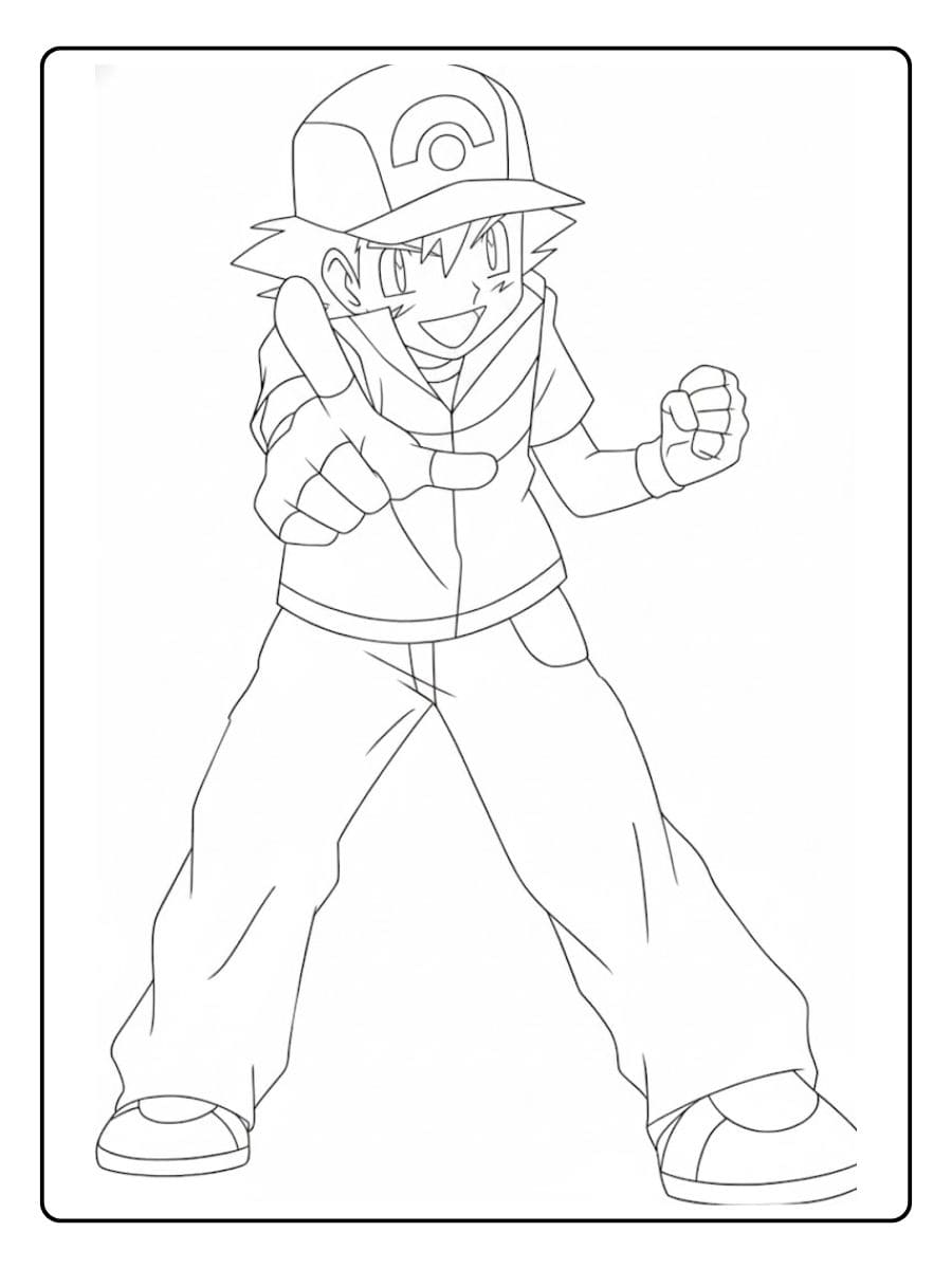 Coloriage Pokémon Sacha et Pikachu prêt au combat