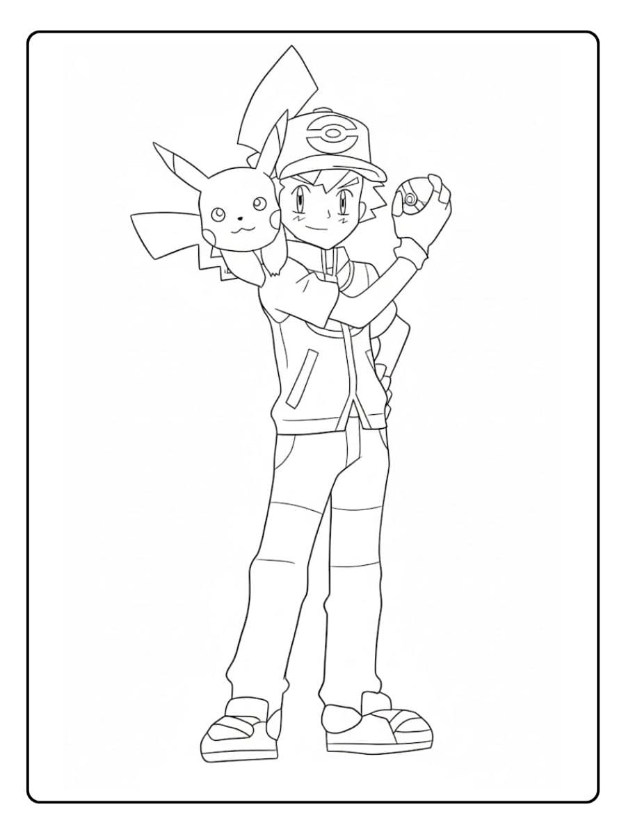 Coloriage Pokemon Sacha et Pikachu
