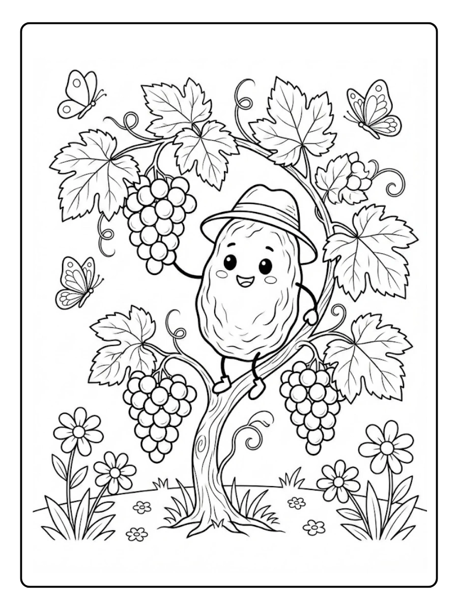 Coloriage Raisin dans le jardin