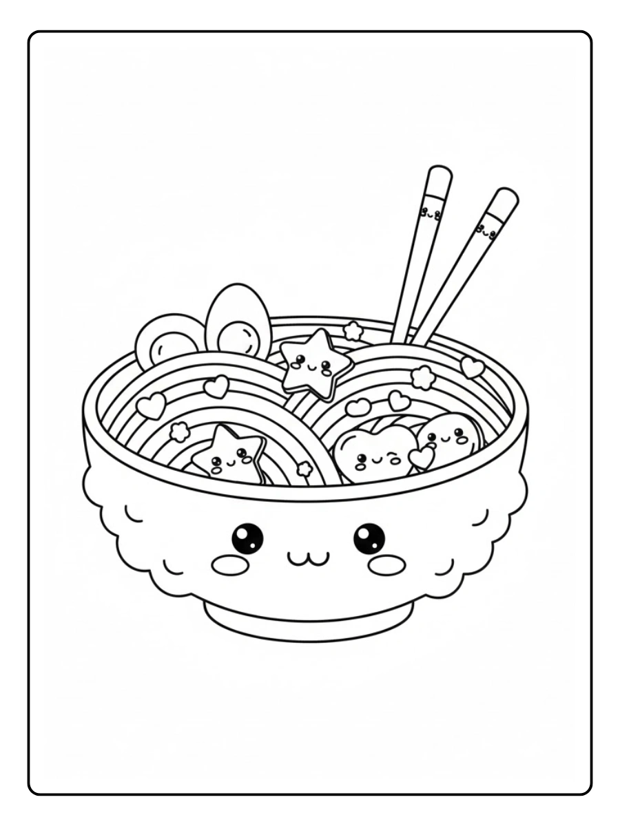 Coloriage Ramen arc en ciel kawaii pour une touche fun