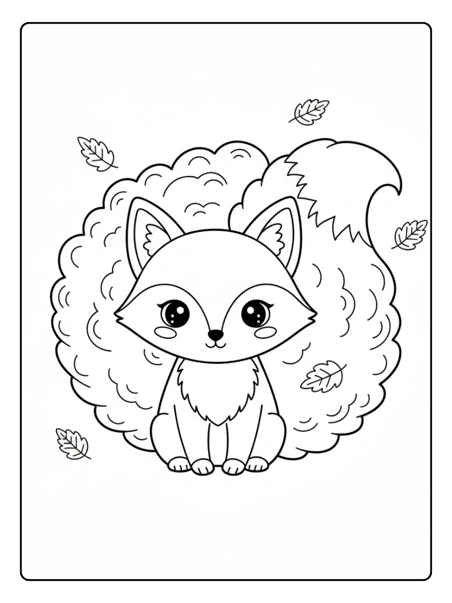 Coloriage Renard kawaii avec une queue duveteuse