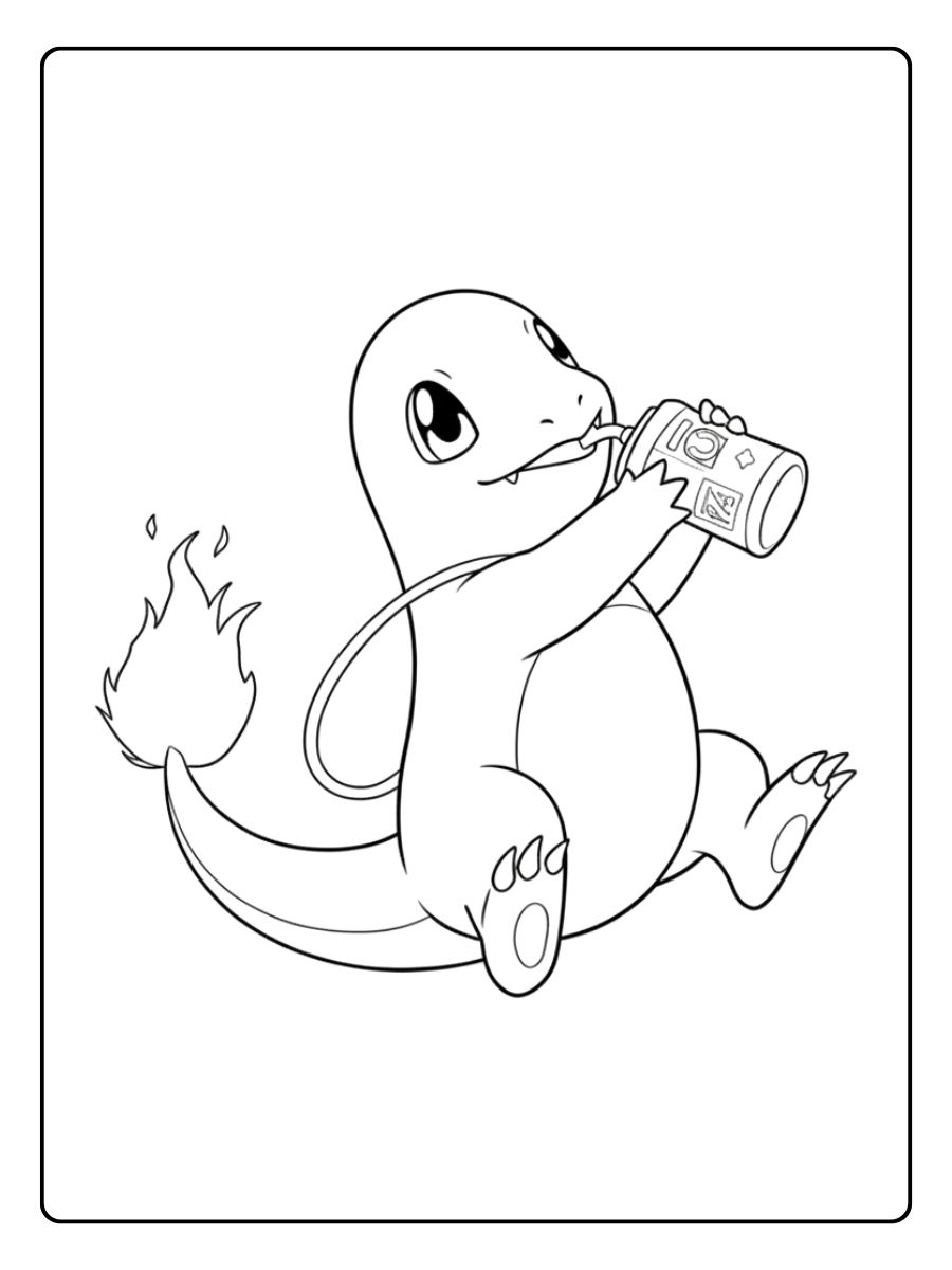 Coloriage Salamèche Mignon Salamèche en action