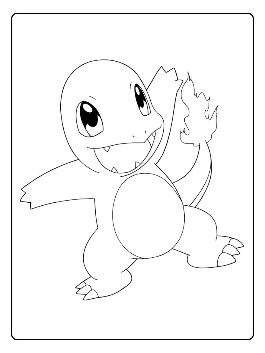 Coloriage Salameche Salameche en Pleine Action