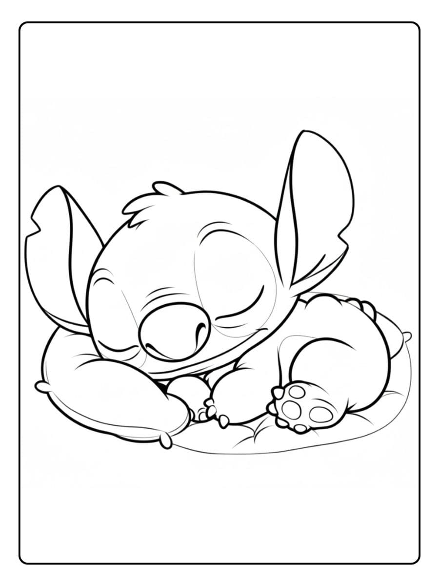 Coloriage Stitch Kawaii Doux Rêves sur l'Oreiller