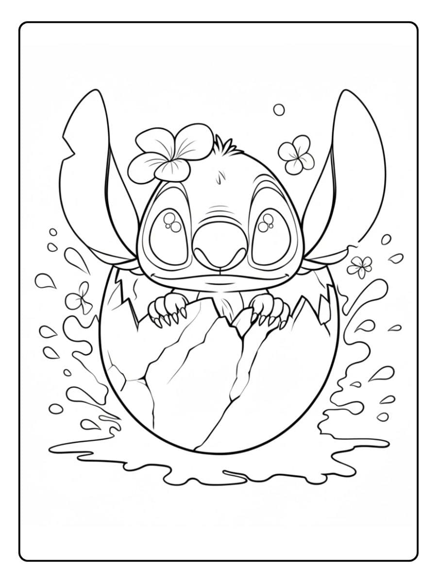 Coloriage Stitch Kawaii Heureux et Simple