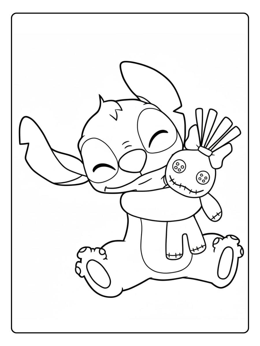 Coloriage Stitch Kawaii avec Sa Poupée Lilo