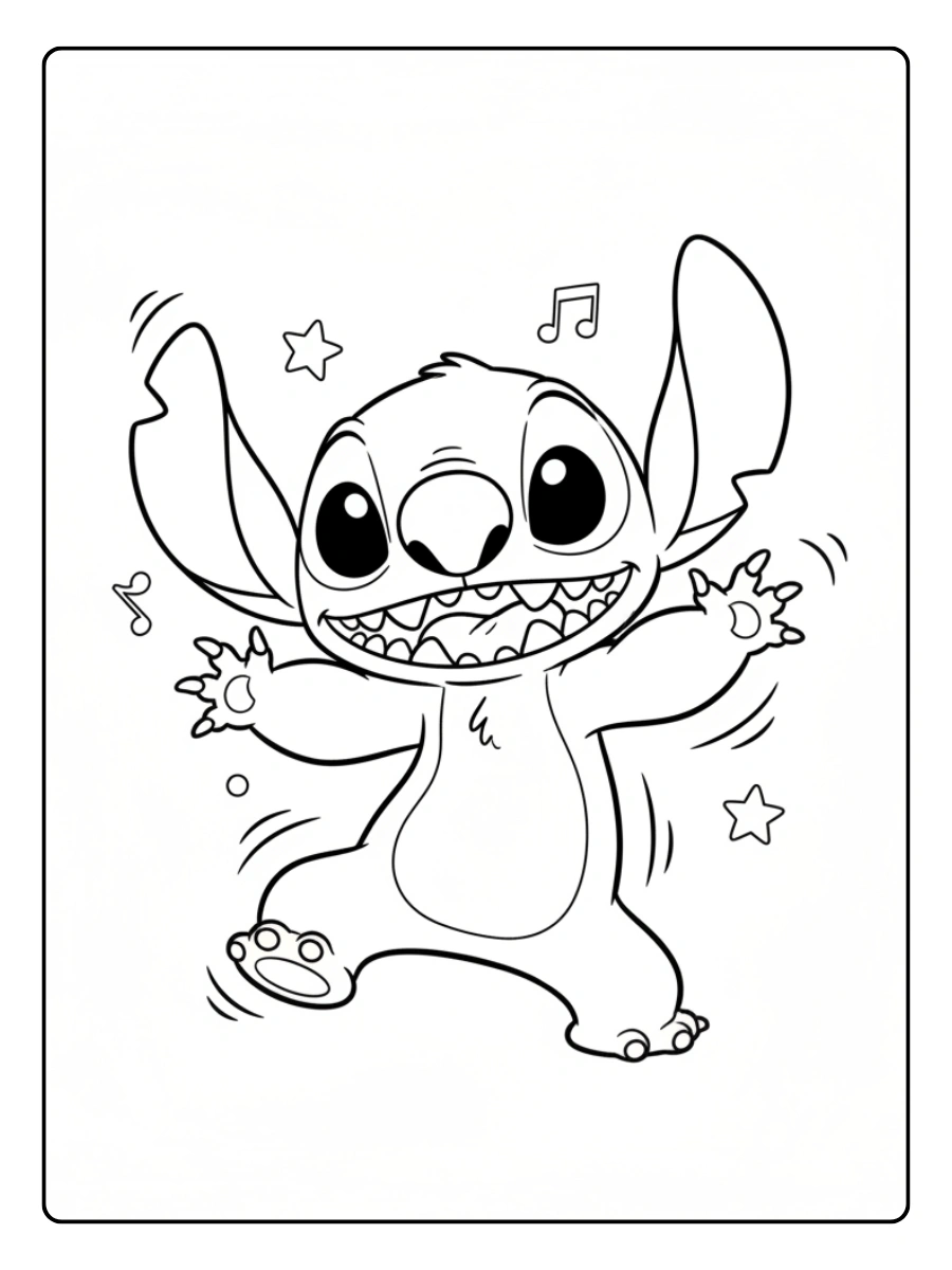 Coloriage Stitch en train de danser joyeusement