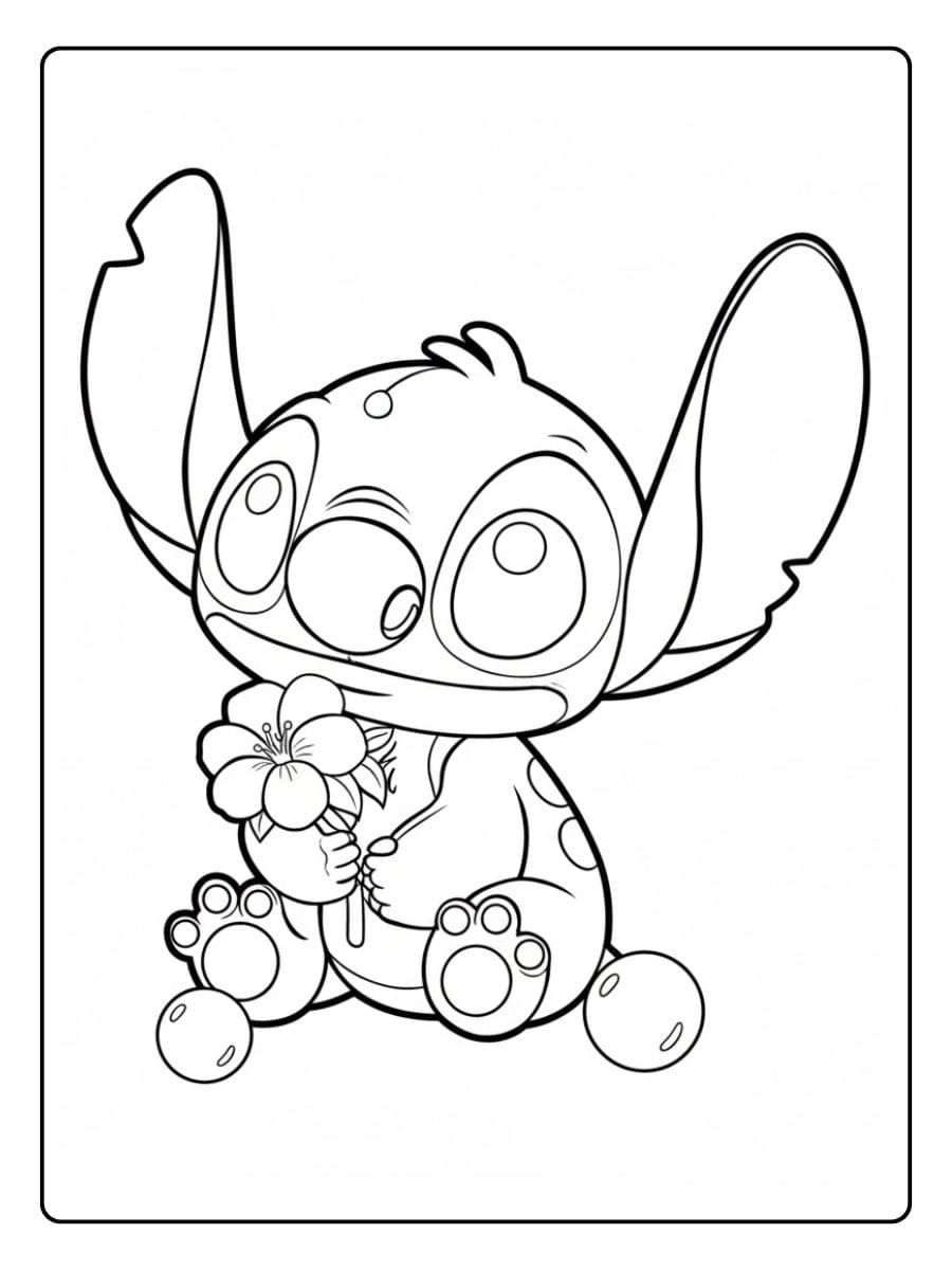 Coloriage Stitch kawaii très mignon avec donut