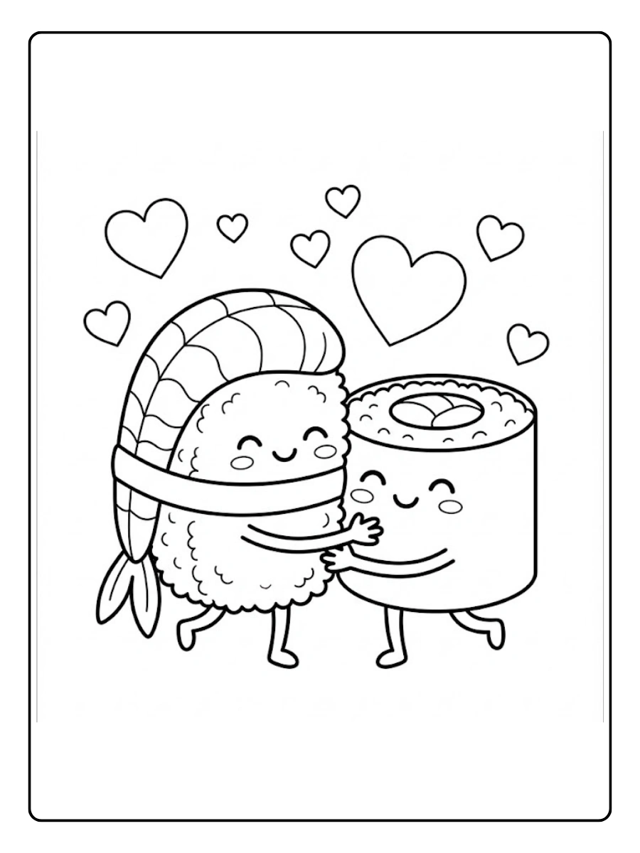 Coloriage Sushi cœur d’amitié
