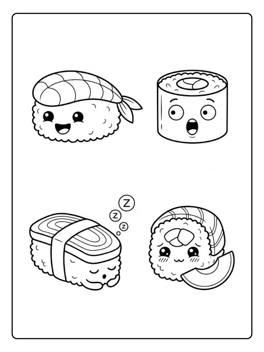 Coloriage Sushi expressions rigolotes