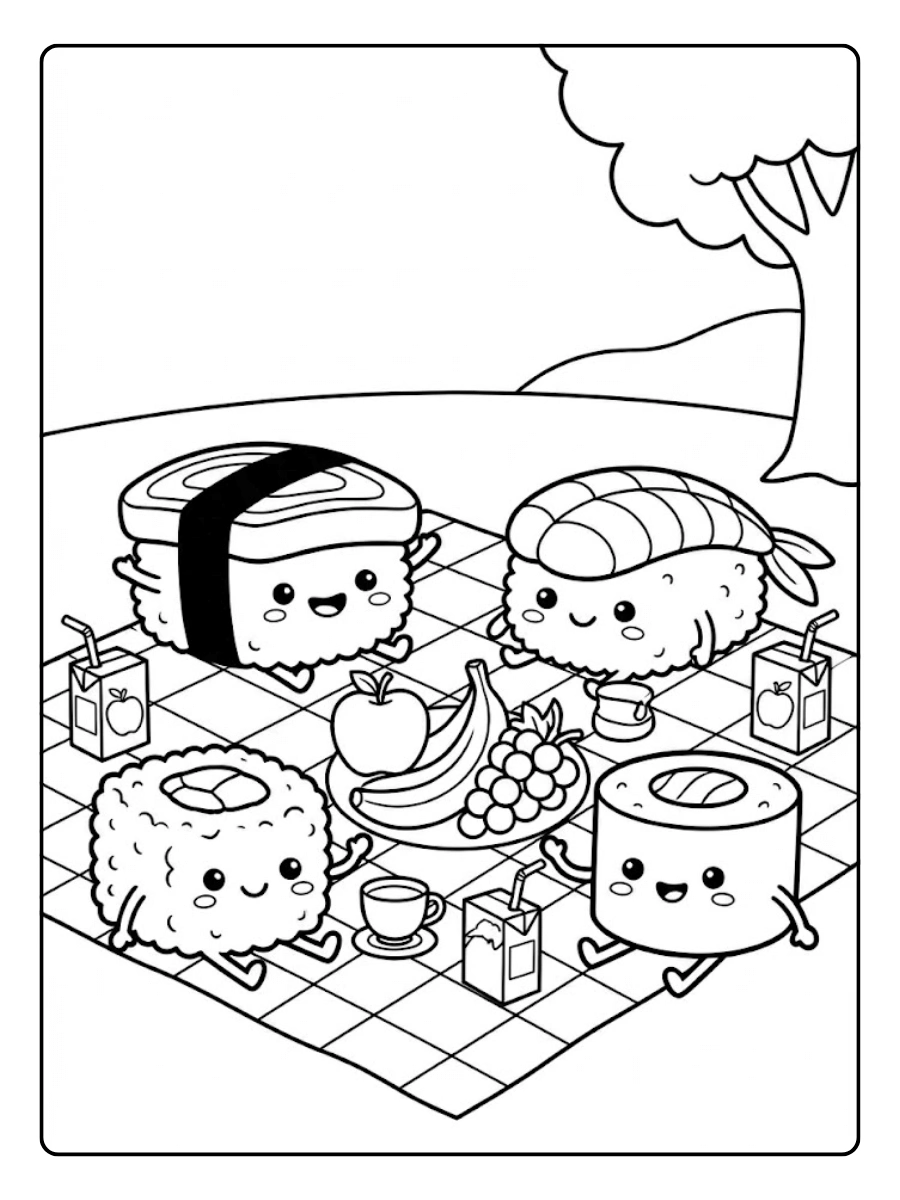 Coloriage Sushi pique nique
