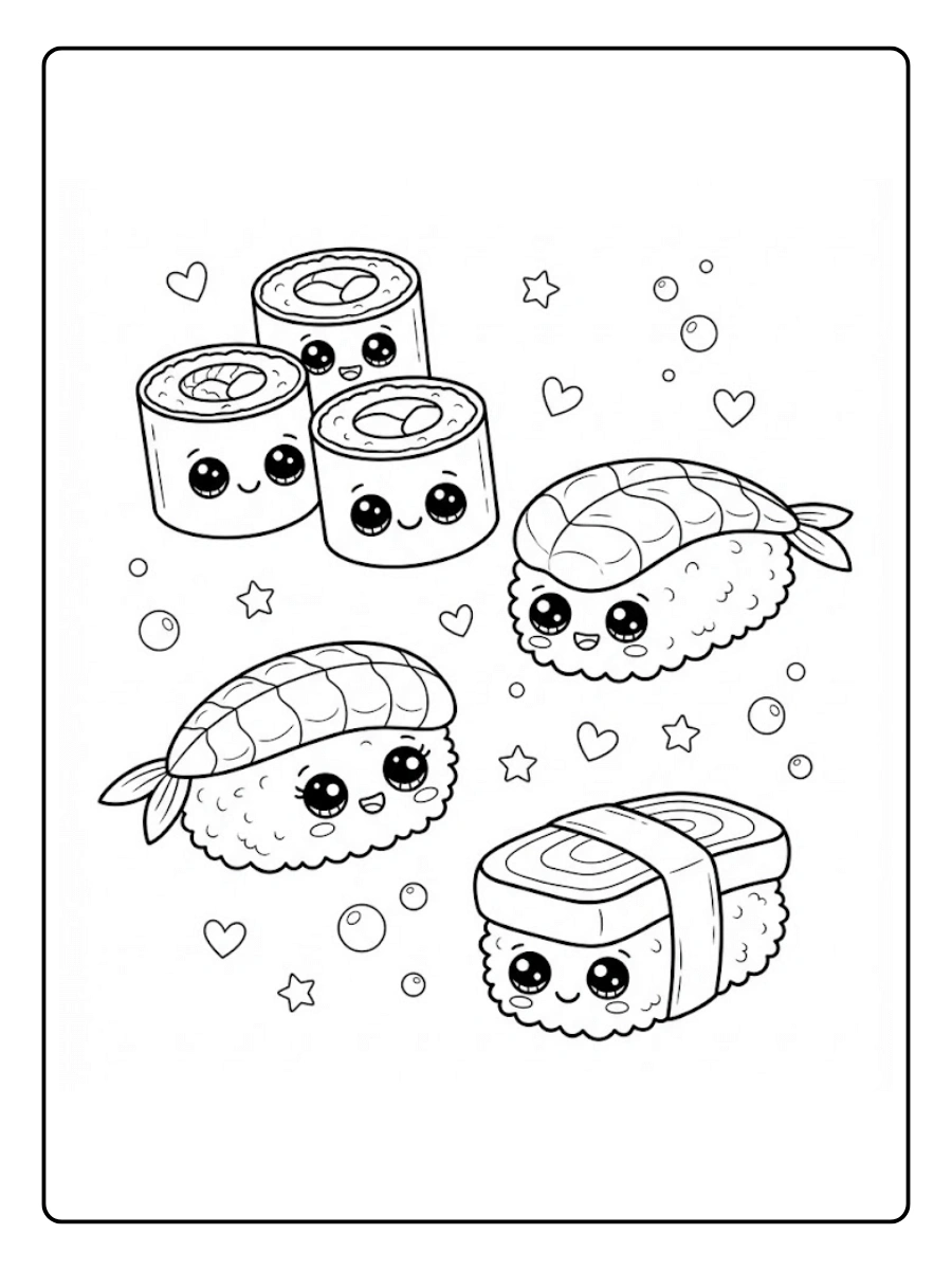 Coloriage Sushi souriant kawaii