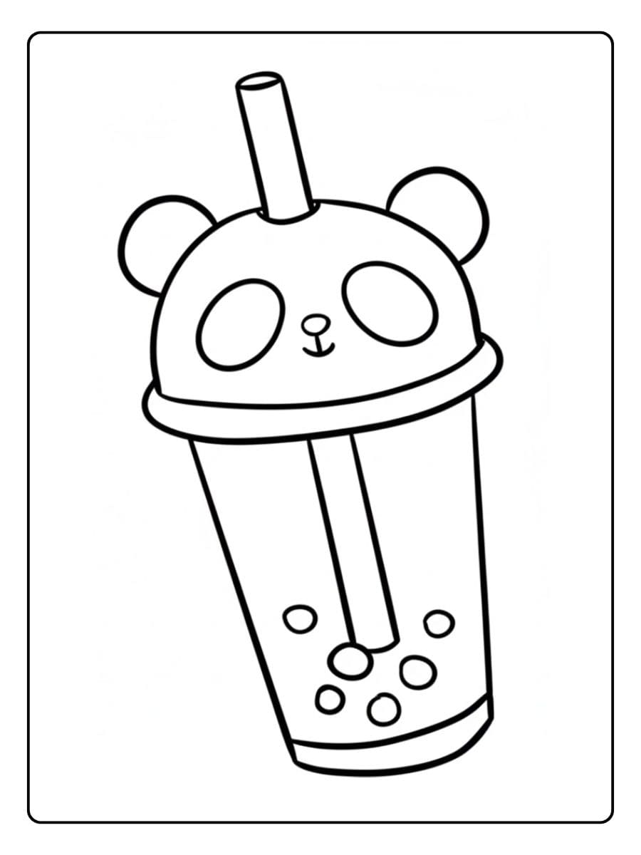 Coloriage bubble tea kawaii Un panda boit sa boisson