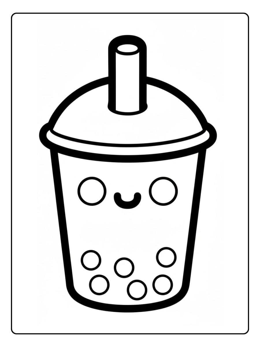 Coloriage bubble tea kawaii Une tasse souriante et amusante