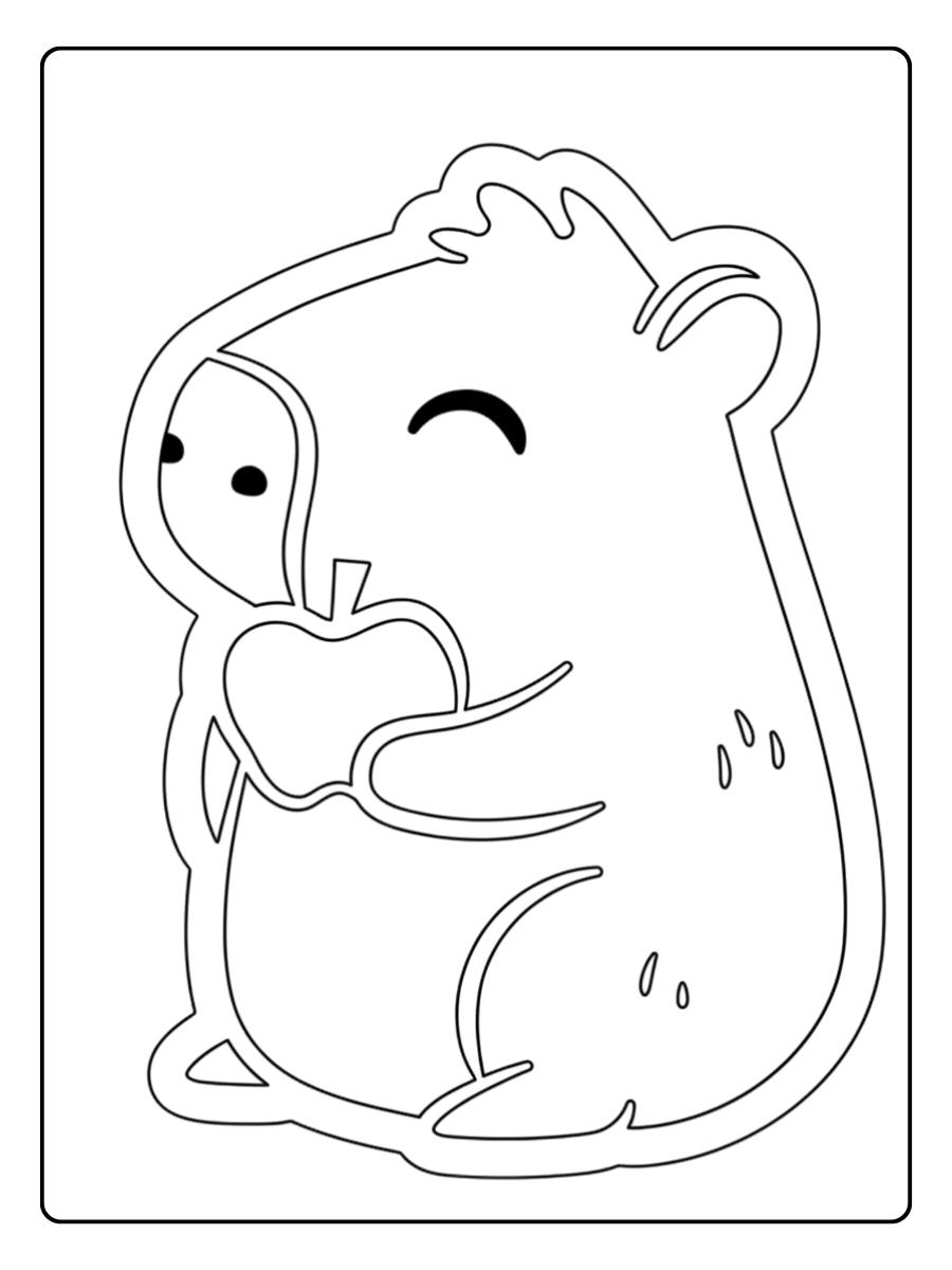 Coloriage capybara mangeant une pomme
