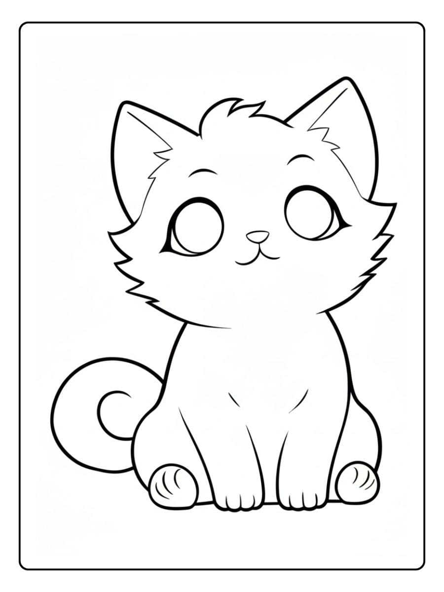 Coloriage chat kawaii simple et mignon pour enfants