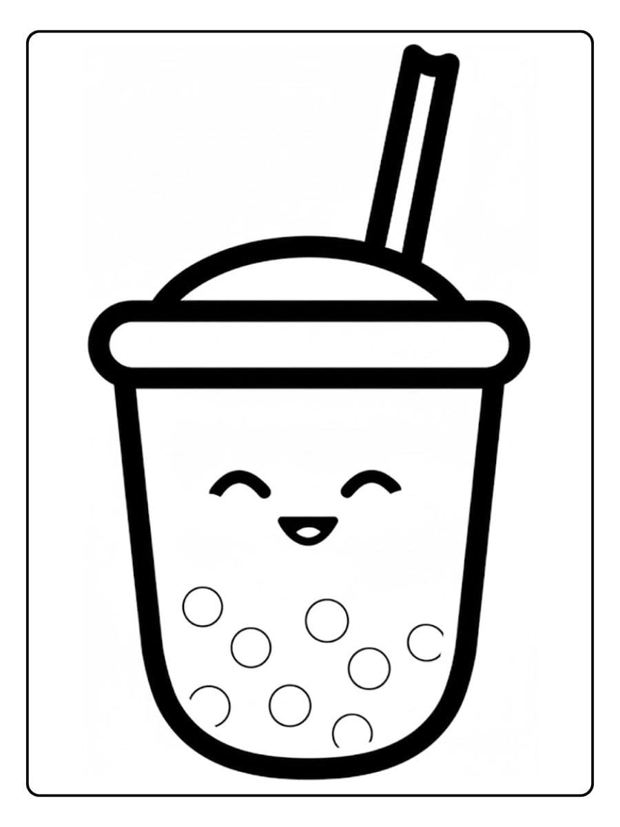 Coloriage de Bubble Tea Kawaii Mignon