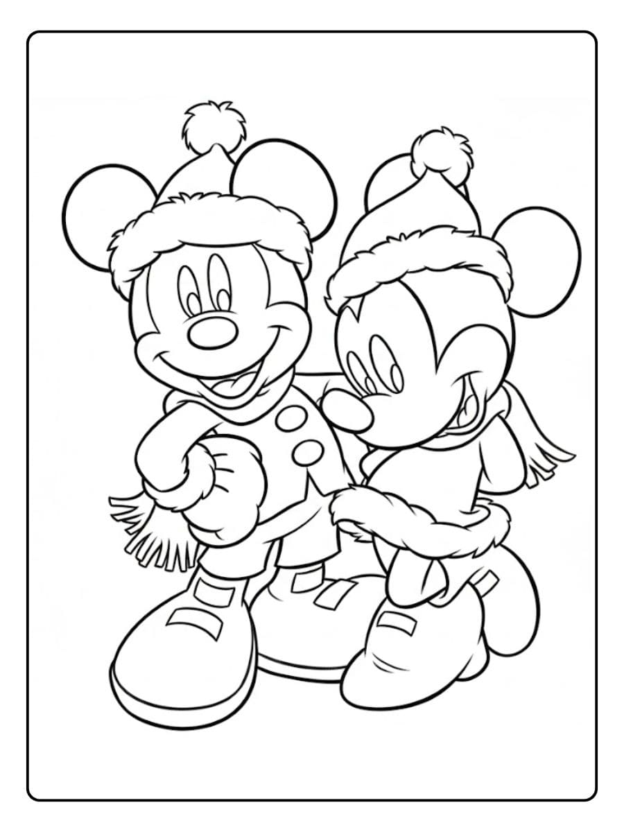 Coloriage de Noël avec Mickey et Minnie