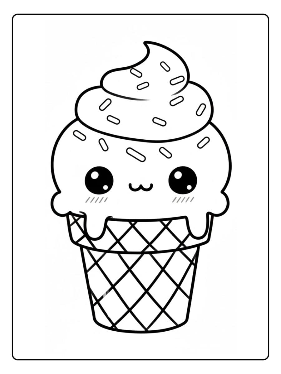 Coloriage glace kawaii dans une grande tasse