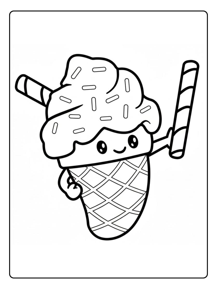 Coloriage glace kawaii dans une tasse décorée