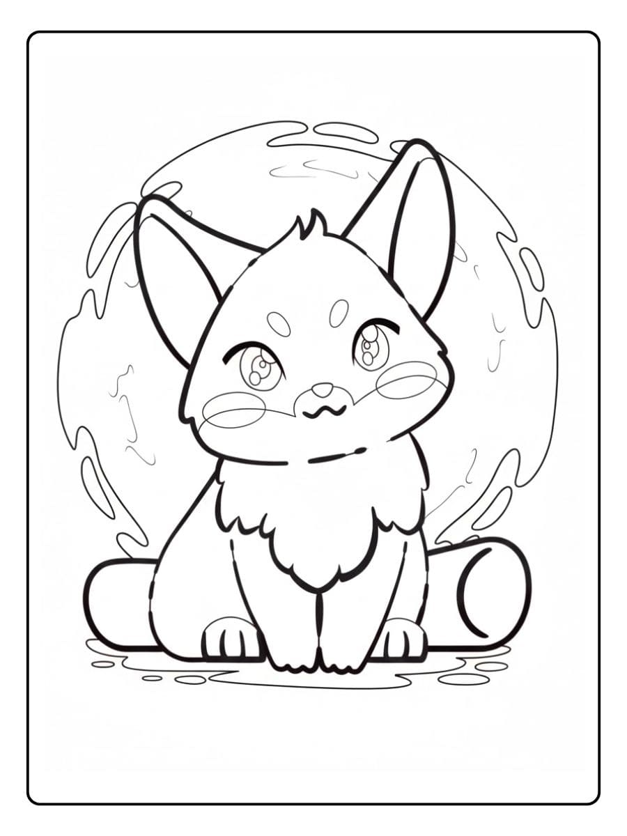 Coloriage kawaii animaux Petit renard chiot gourmand