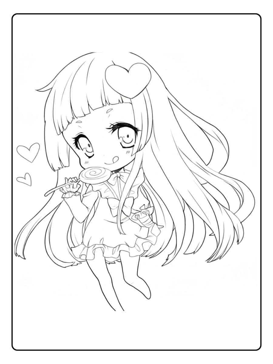 Coloriage kawaii fille dans une tasse à oreilles