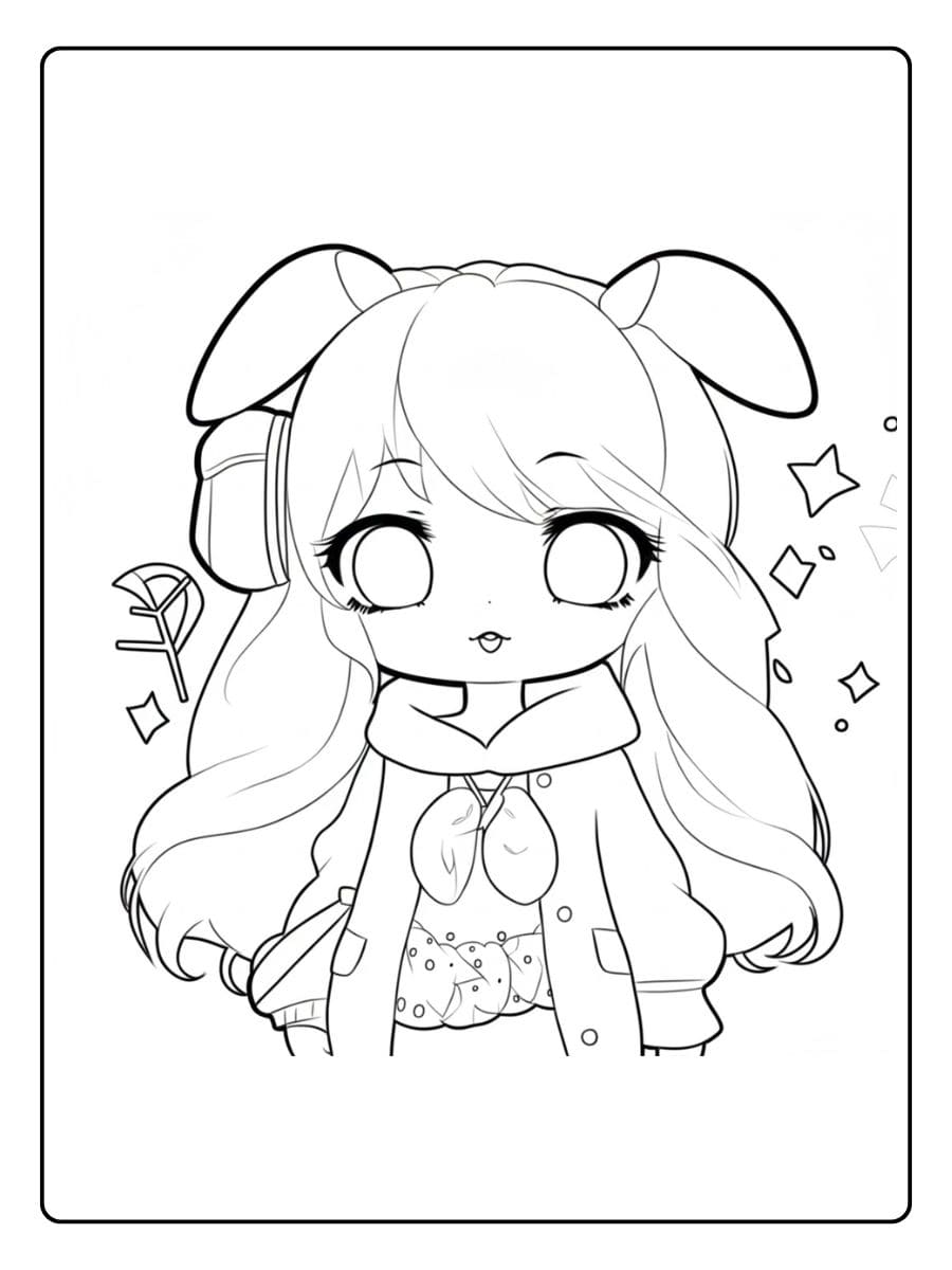 Coloriage kawaii fille mangeant un donut dans une tasse