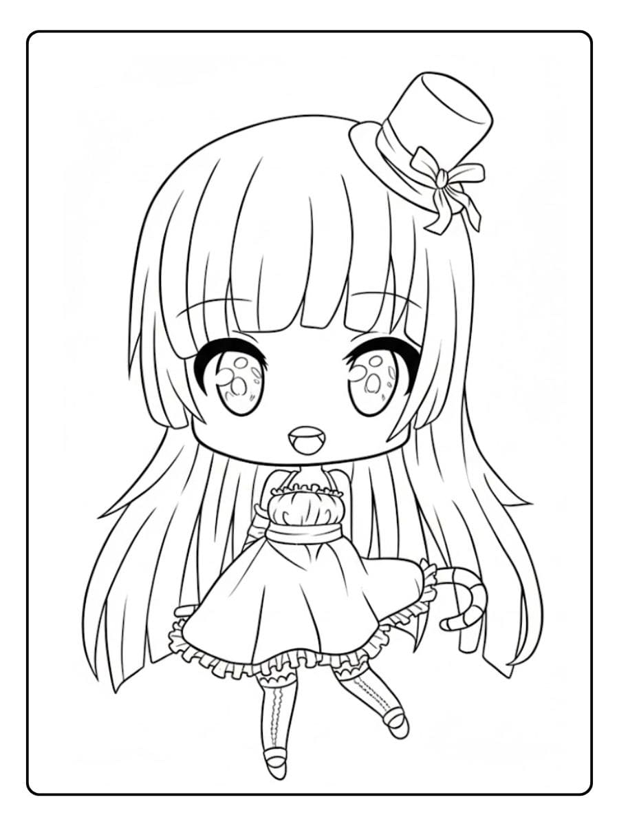 Coloriage kawaii fille très mignonne avec un donut