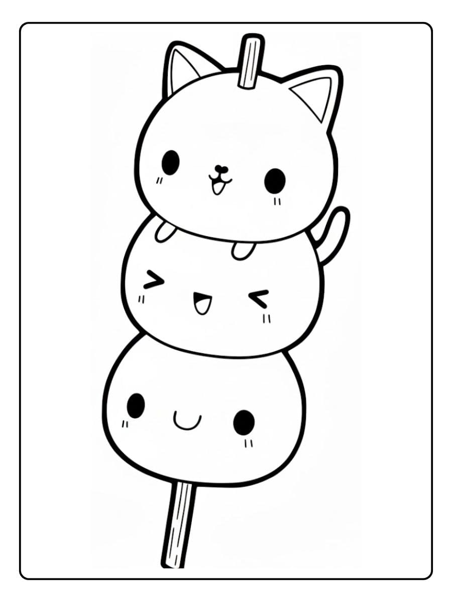 Coloriage kawaii nourriture japonaise L'esprit du dango gourmand