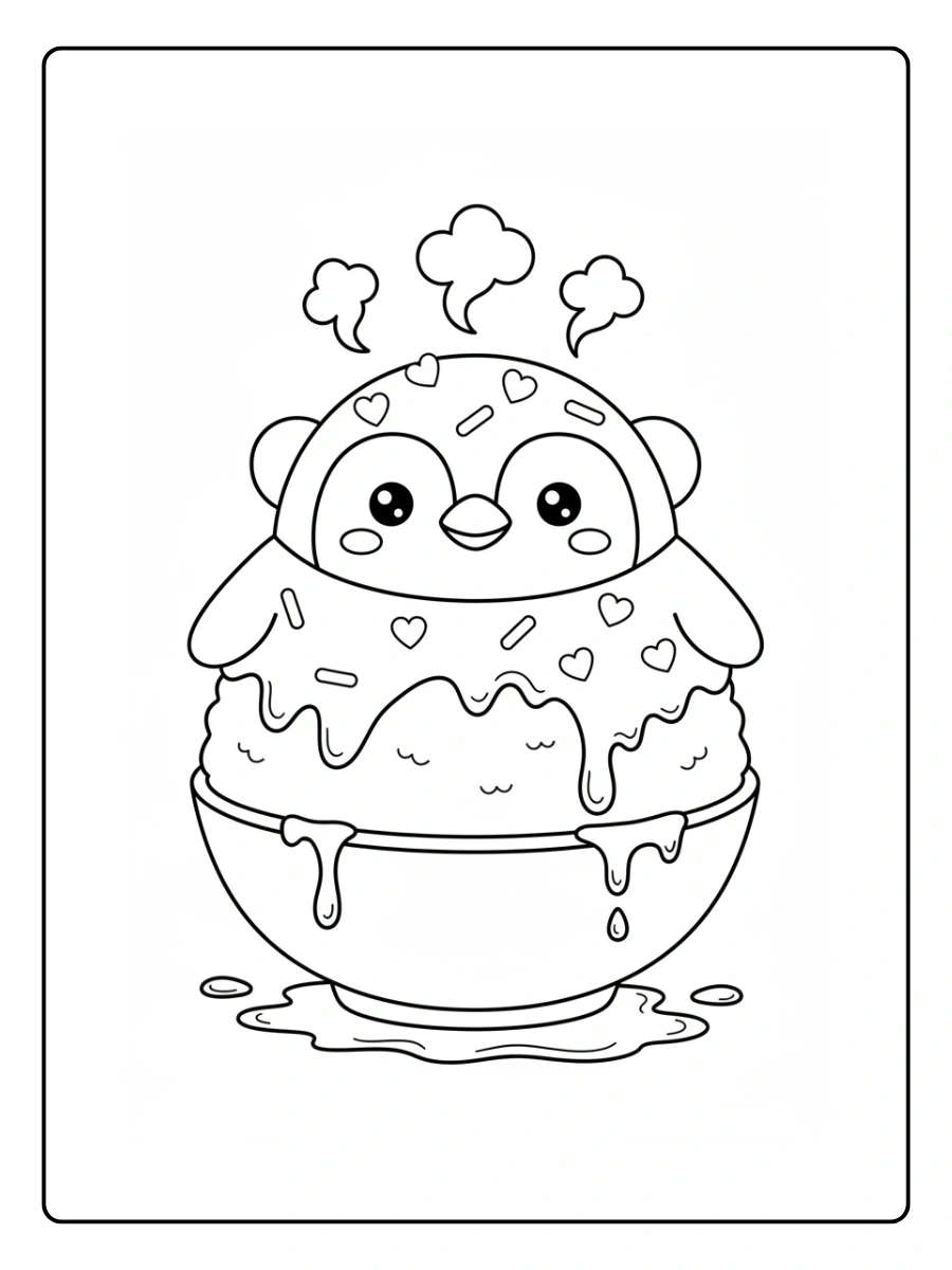 Coloriage lace japonaise kawaii en forme de pingouin